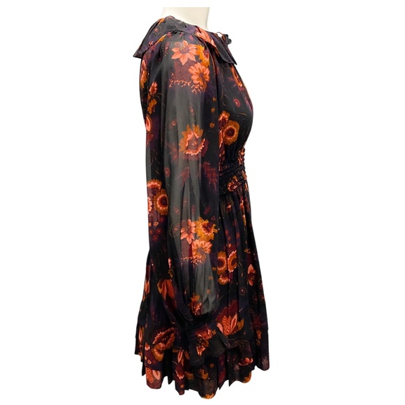 ULLA JOHNSON BLACK / ORANGE VALERIAN PRINT ADARA DRESS - Picture 2 of 7